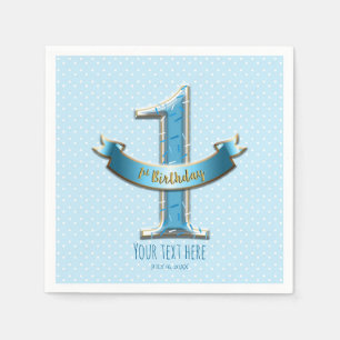 Blue Polka Dots & Banner ONE 1st 1 Birthday Party Napkins