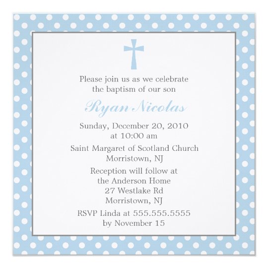 Blue Polka Dots Baptism Invitation | Zazzle.com