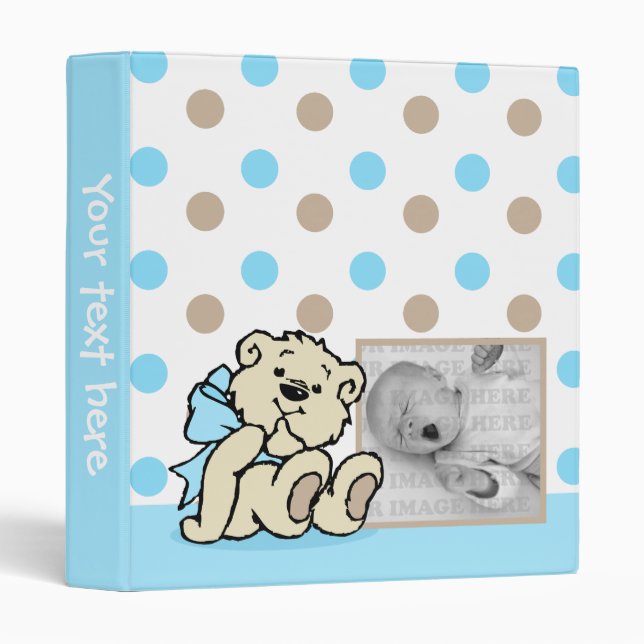 Blue Polka Dots Bear Baby Book 3 Ring Binder (Front/Spine)