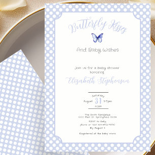 Blue Polka Dots Butterfly Kisses Baby Wishes  Invitation