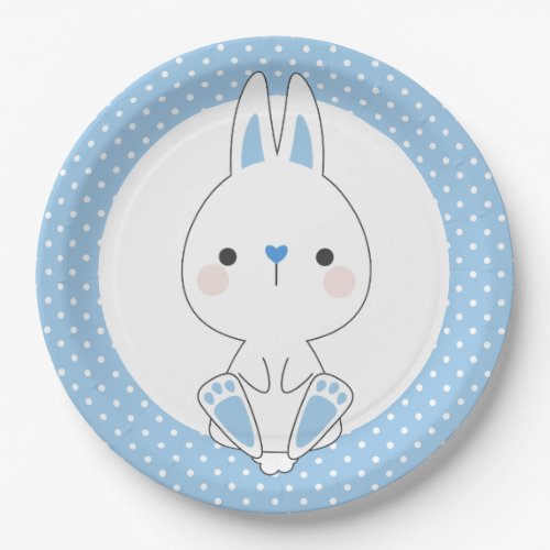 Blue Polka Dots  Cute Bunny Baby Shower Birthday Paper Plates