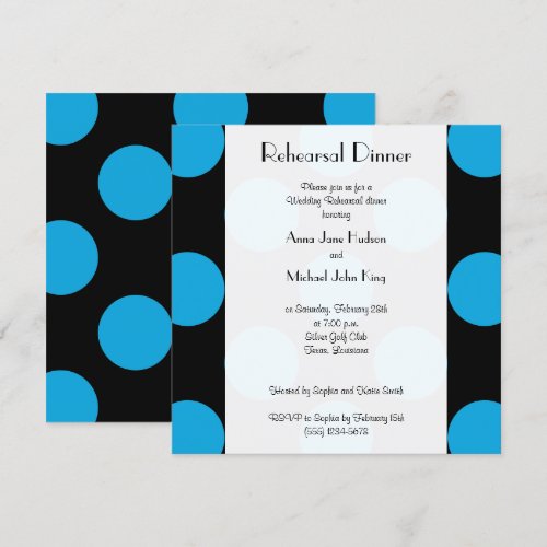 Rehearsal Dinner Retro Chic Polka Dots Blue Black Personalized Invitation