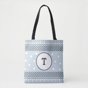 Blue Polka Dots Geometric Pattern Monogram Tote Bag
