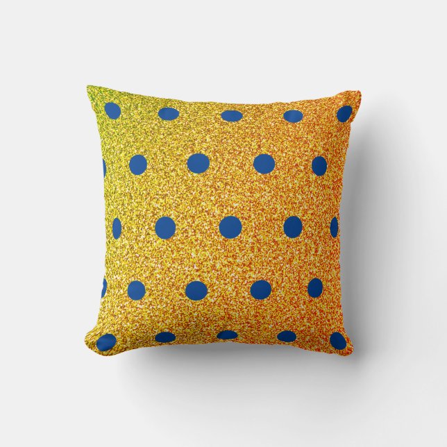 Blue Polka Dots Golden Glitter Ombre Nautical Cute Throw Pillow (Front)