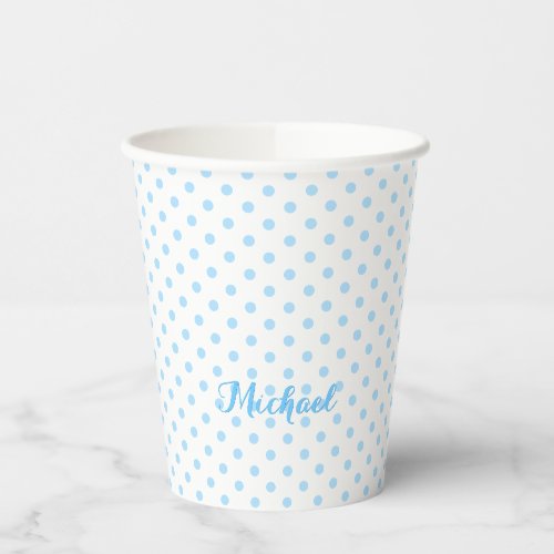 Blue Polka Dots Monogram Kids Boys Birthday Party Paper Cups