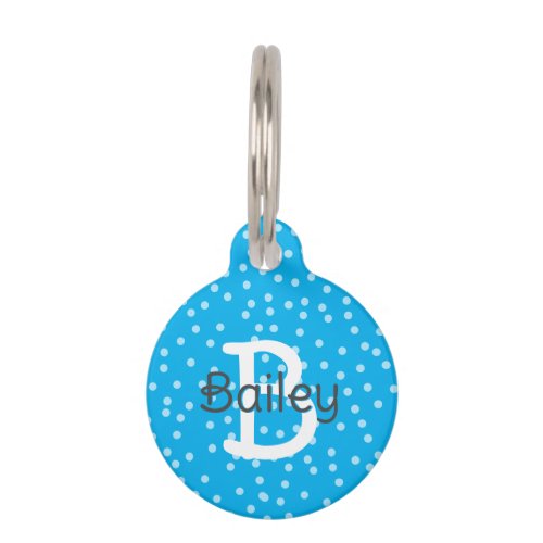 Blue Polka Dots Monogram Name Address Pet ID Tag