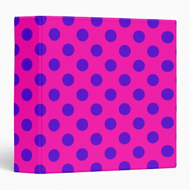 Blue polka dots on fuchsia 3 ring binder (Front/Spine)