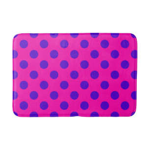Blue polka dots on fuchsia bath mat