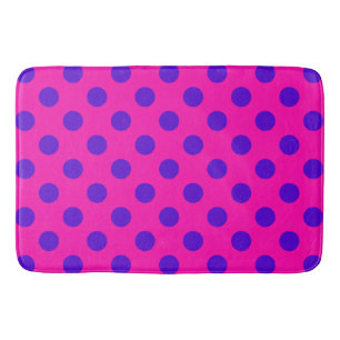 Blue polka dots on fuchsia bathroom mat