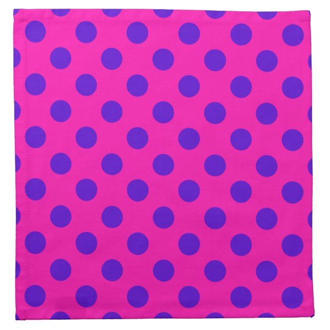 Blue polka dots on fuchsia cloth napkin (Front)