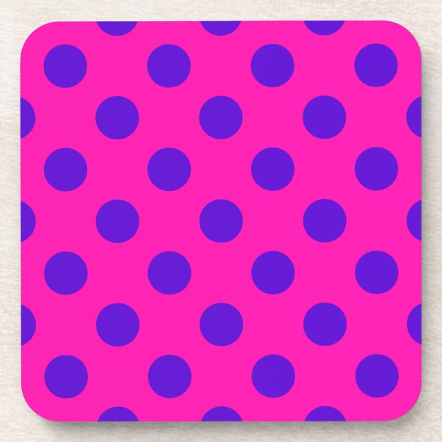 Blue polka dots on fuchsia coaster (Front)