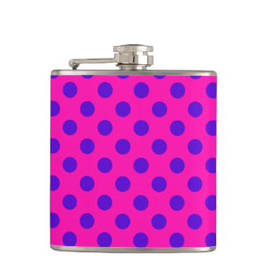 Blue polka dots on fuchsia hip flask