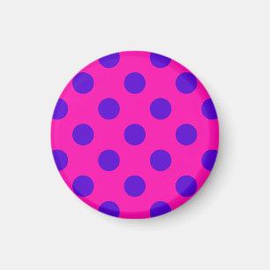 Blue polka dots on fuchsia magnet