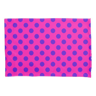 Blue polka dots on fuchsia pillow case