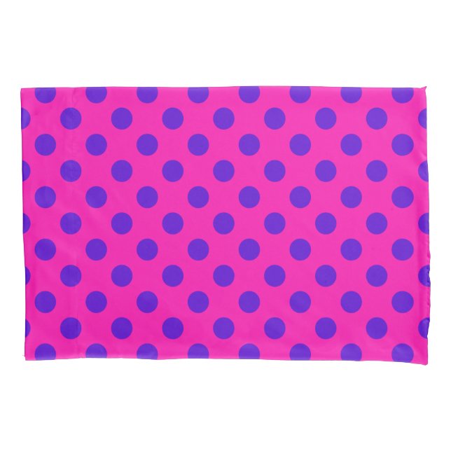 Blue polka dots on fuchsia pillow case (Front)
