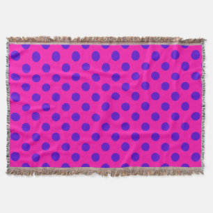 Blue polka dots on fuchsia throw blanket
