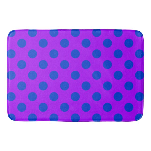 Blue polka dots on purple bathroom mat (Front)