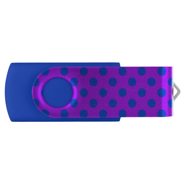 Blue polka dots on purple flash drive (Front)