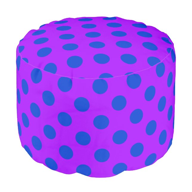 Blue polka dots on purple pouf (Angled Front)