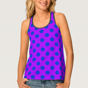 Blue polka dots on purple tank top