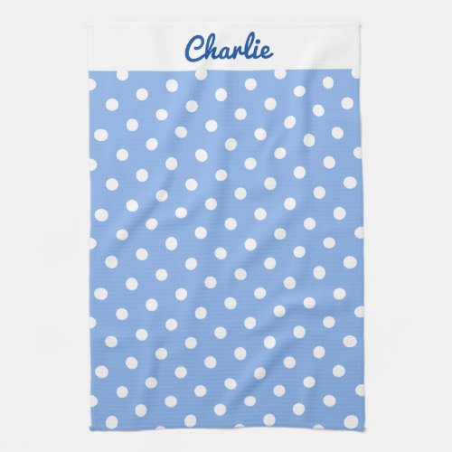 Blue Polka Dots Pattern Stylish Personalized Kitchen Towel