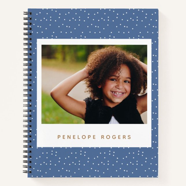 Blue Polka Dots Personalized Photo  Notebook (Front)