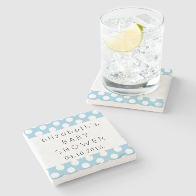 Blue Polka Dots, Polka Dot Pattern, Baby Shower Stone Coaster (Side)