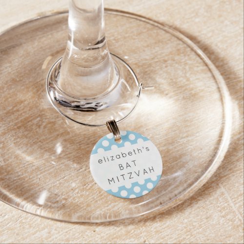 Blue Polka Dots Polka Dot Pattern Bat Mitzvah Wine Charm