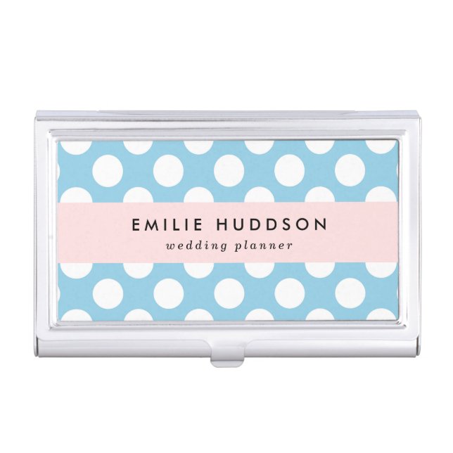 Blue Polka Dots, Polka Dot Pattern, Dots, Dotted Business Card Case (Front)
