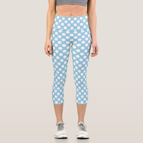 Blue Polka Dots Polka Dot Pattern Dots Dotted Capri Leggings