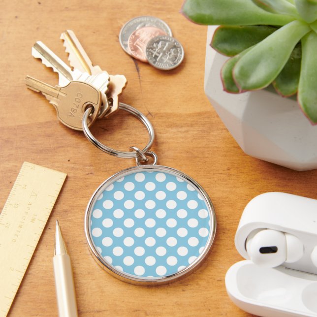 Blue Polka Dots, Polka Dot Pattern, Dots, Dotted Keychain (Desk)