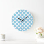 Blue Polka Dots, Polka Dot Pattern, Dots, Dotted Large Clock<br><div class="desc">Cute,  fun and adorable polka dot pattern in blue and white color. Modern and trendy gift,  perfect for the polka dots lover in your life.</div>