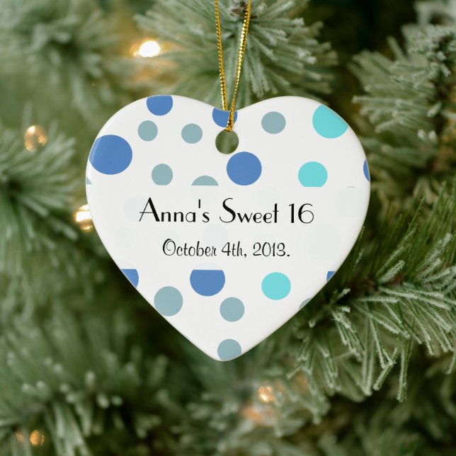 Blue Polka Dots, Polka Dot Pattern, Dots, Sweet 16 Ceramic Ornament (Tree)