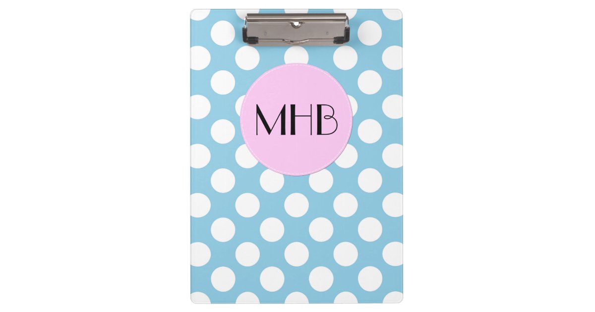 Blue Polka Dots, Polka Dot Pattern, Monogram Clipboard | Zazzle