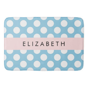 Blue Polka Dots, Polka Dot Pattern, Your Name Bath Mat