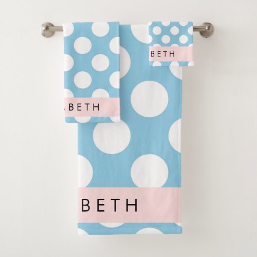 Blue Polka Dots Polka Dot Pattern Your Name Bath Towel Set