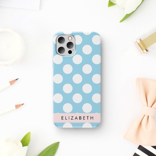Blue Polka Dots Polka Dot Pattern Your Name iPhone 12 Pro Case