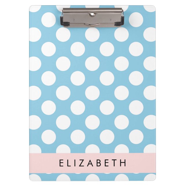 Blue Polka Dots, Polka Dot Pattern, Your Name Clipboard (Front)