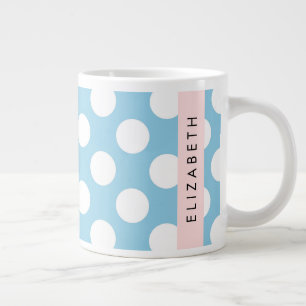 Blue Polka Dots, Polka Dot Pattern, Your Name Giant Coffee Mug