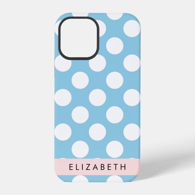 Blue Polka Dots, Polka Dot Pattern, Your Name Iphone Case (Back)