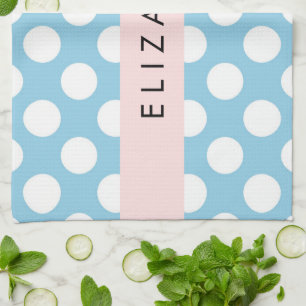 Blue Polka Dots, Polka Dot Pattern, Your Name Kitchen Towel