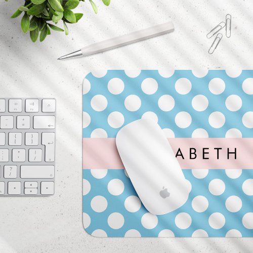 Blue Polka Dots Polka Dot Pattern Your Name Mouse Pad