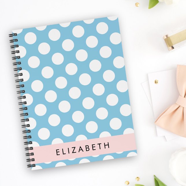 Blue Polka Dots, Polka Dot Pattern, Your Name Notebook (Creator Uploaded)
