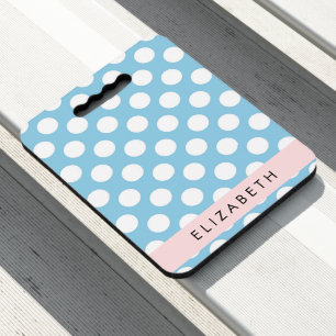 Blue Polka Dots, Polka Dot Pattern, Your Name Seat Cushion