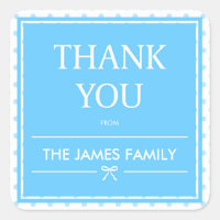 Blue Polka Dots & Ribbon Thank You Square Sticker