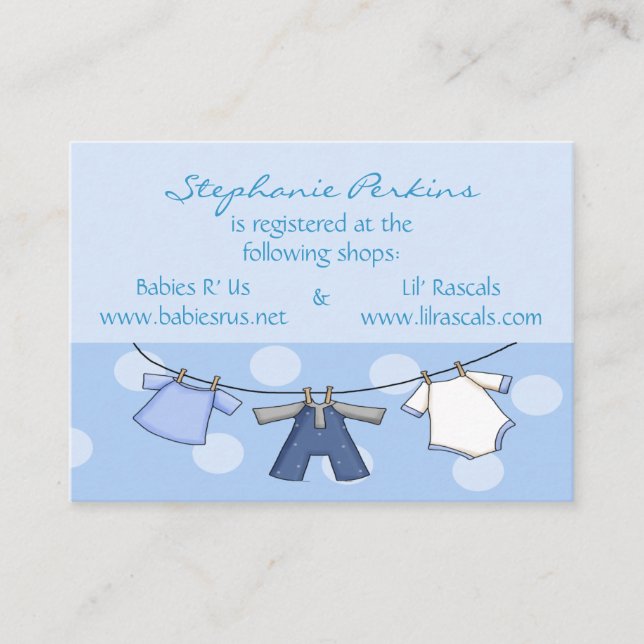 Blue Polka Dots Shower Registry Cards (Front)