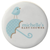 Blue Polka Dots Umbrella Baby Shower Chocolate Dipped Oreo (Front)
