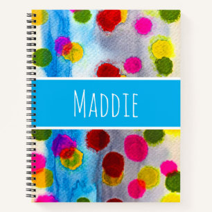 Blue polka dots watercolor abstract notebook