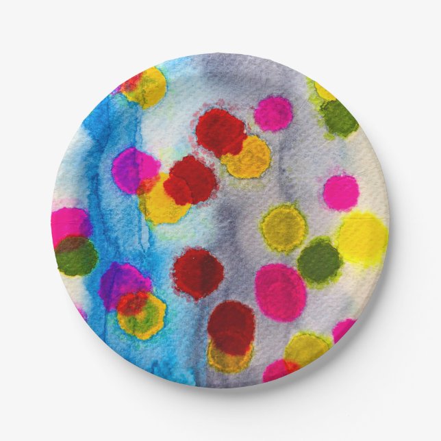 Blue polka dots watercolor abstract paper plates (Front)
