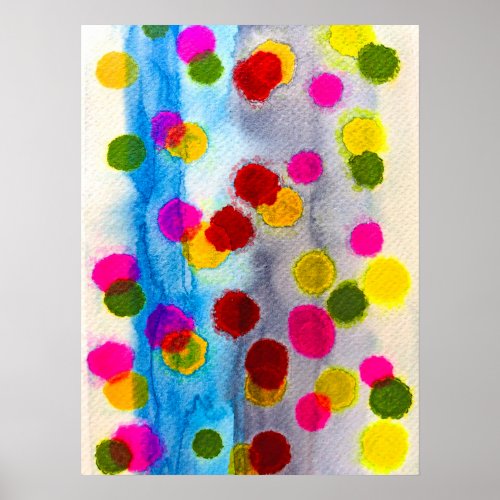 Blue polka dots watercolor abstract poster